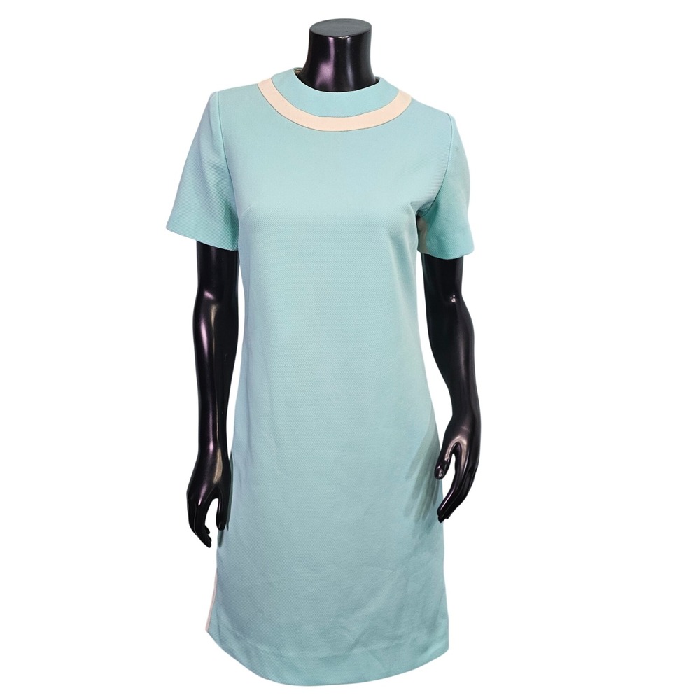 Vintage Richard Harwood Dallas Blue Gogo Mod Shift Dress 60s Mini Dbl Knit Poly